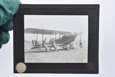 #ad WWI 1918 1919 Aerial Photo School Glass Slide Curtiss JN 4 Jenny Biplane Ground $95.00