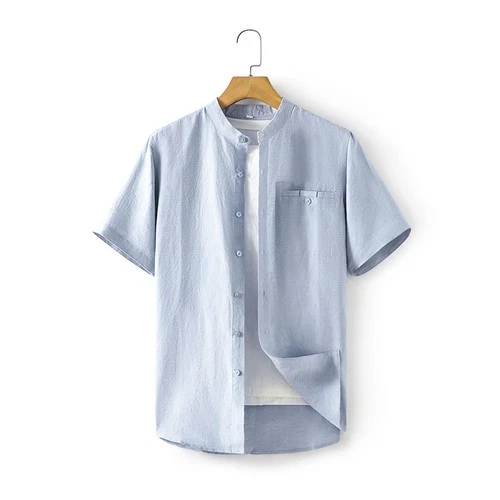 Mens Short Sleeve Linen Stand Collar Button Shirts Tops Summer Casual Loose Size - Picture 26 of 26