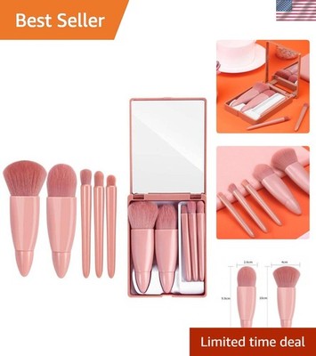 Essential 5-Piece Makeup Brush Set with Mirror - Perfect for On-the-Go Beauty