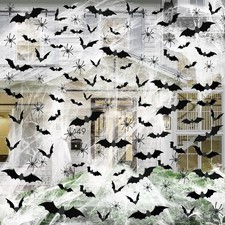 Halloween Spider Webs 120pcs Fake Bats 50pcs Fake Spiders Decoration 1200 sqft