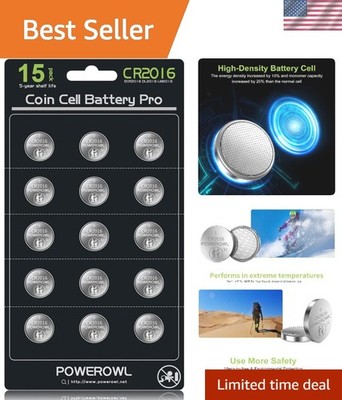 Long Lasting CR2016 Lithium Battery 15-Pack - Reliable & Leak-Free Performance