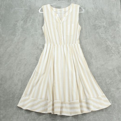 Apriori Dress Women 40 US 8 Striped Boho Pockets Sundress Shirtdress Midi Tan
