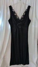 Vintage 80s Adonna Long Black Lace Neck Nightgown Full Sweep Olga Style Size XL