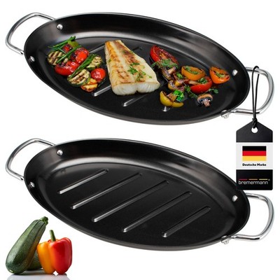 bremermann Fisch-Grillpfanne 2er Set oval, Grillplatte antihaftbeschichtet