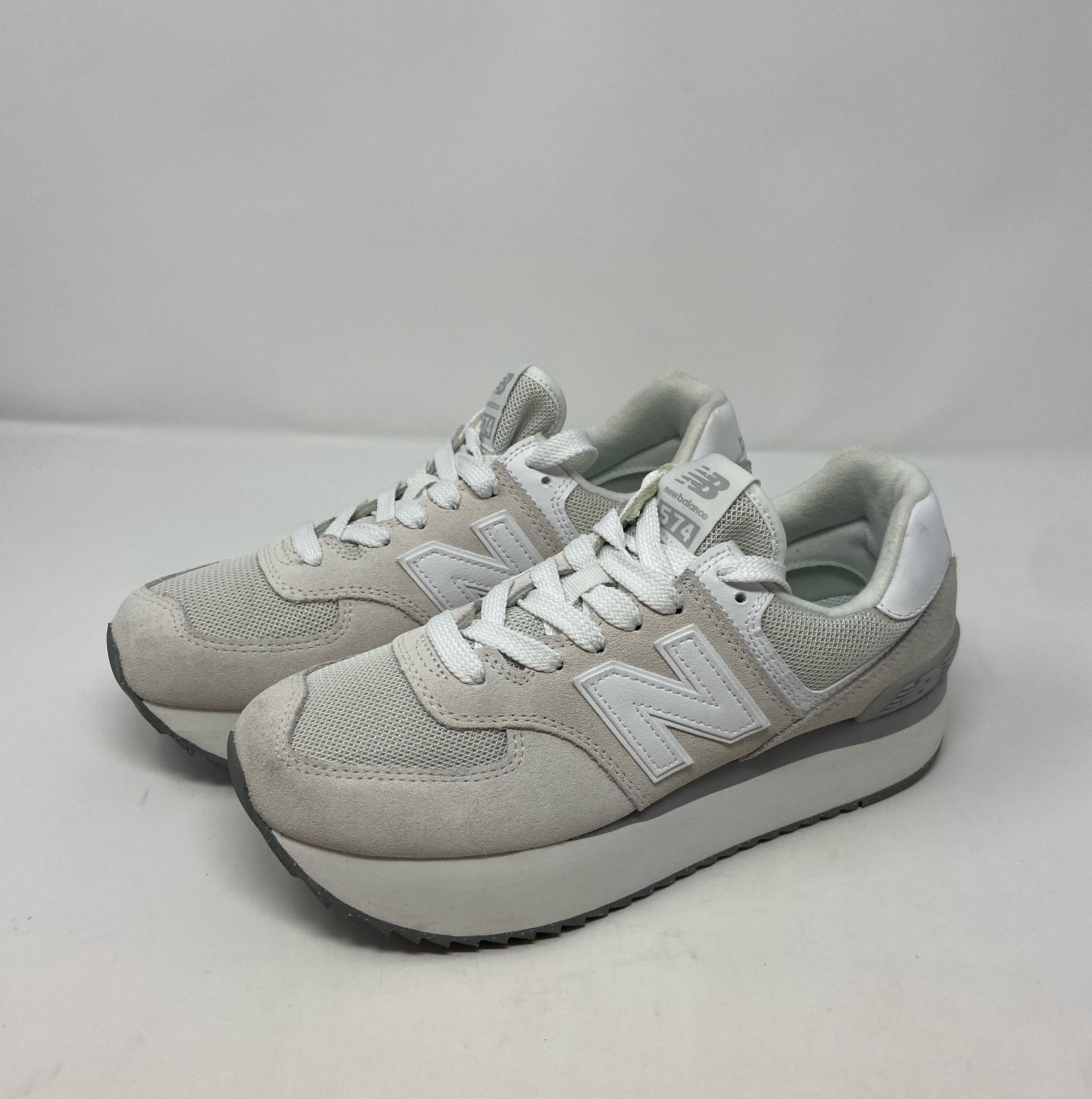 New Balance 574+ Women’s Platform Sneakers - Reflection/Rain Cloud/White