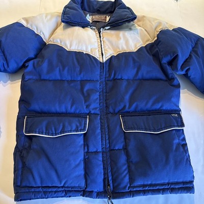 Vtg 60s 70s Ski Daddle Blue Grey Western Ski Jacket Puffer Goose