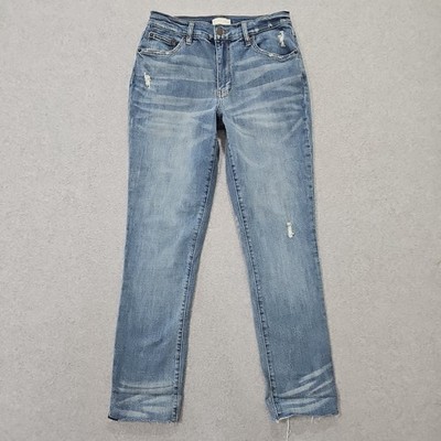 Oliver Logan Jeans Women 26 The Crosby Relaxed Taper Raw Hem Bleach Distress