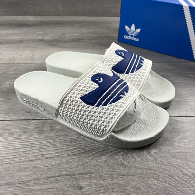 Adidas Shmoofoil Slides Hausschuhe 'Cloud White / Royal Blue' - Größe 6 / EU 39