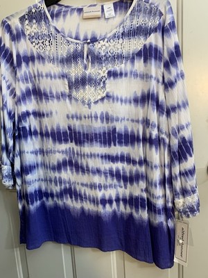 Alfred Dunner Women's 2XL Cyrus Purple & White Tie Dye Decorative Lace Top NWT