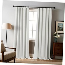 Blackout 84 Inch Curtains, Linen Blend Black Out 52"W x 84"L Pack of 2 White