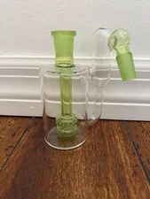 14MM CLEAR GLASS WATER PIPE ASH CATCHER CLEAR DOUBLE SHOWER PERC 45DEGREE GREEN