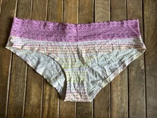 Vtg Victoria s Secret M Cotton Print Bikini Panties W Lace Trim