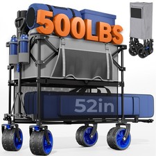 400L Large Capacity Folding Double Decker Wagon with Brakes 50" Extra Long Cart