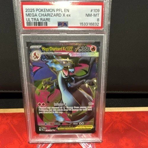 PSA 8 Pokémon TCG Mega Charizard X ex Ultra Rare Me02 Phantasmal Flames 109/094