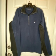 Nautica Men's Navy Blue 1/4 Zip Fleece Pullover Sweater Size L