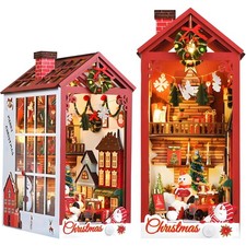 Miniatur Weihnachtshaus DIY Bausatz – 3D Puzzle Buchstütze aus Holz für Kreative