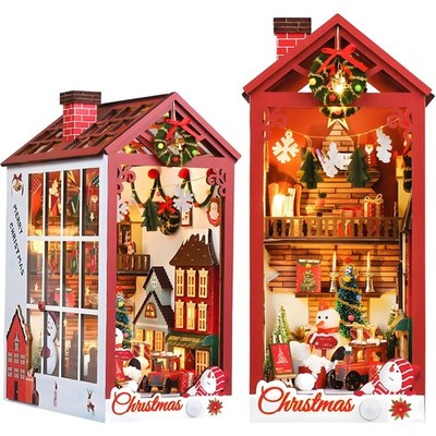 Miniatur Weihnachtshaus DIY Bausatz   3D Puzzle Buchstütze aus Holz für Kreative