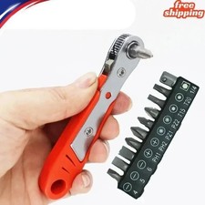 Ratcheting Right Angle Screwdriver Hex Drive 90 Degree Offset + 10pc Bits Set!