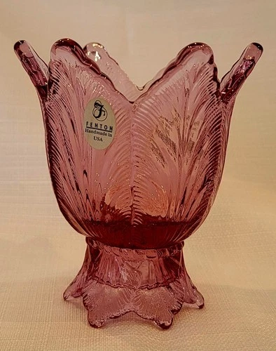 Vintage Fenton Glass Tulip Two Way 2 Candle Holder Votive 4.5" Sea Mist pk/purp