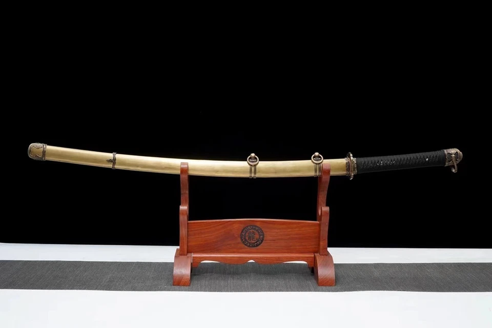 Военный японский меч самурай катана T10 стали глины закаленное лезвие латуни Saya - Изображение 2 из 4