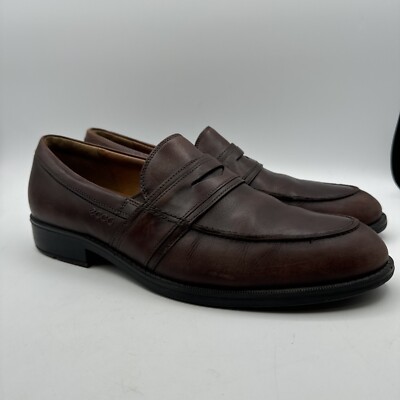 Ecco Classic Brown Penny Loafer Men's Size 11 Distressed Soft Leather Slip  On