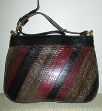 Susan Gail Dark Shades Patchwork Genuine Snakeskin Shoulder Bag, Made In Spain