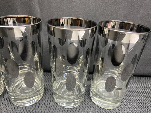 Set of 4 ~ Platinum "POLKA DOT" Glass Tumblers w/Platinum Rim ~ 5 3/4" Tall - Picture 4 of 7