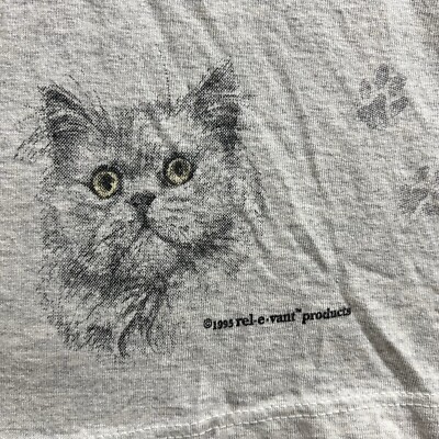90's Vintage Cat T-shirt adult usa 杢グレー Vintage Cats Shirt Adult XL Single Stitch Cat AOP 90s Rel E