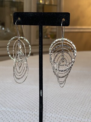 Sterling Silver Cascading Spiral Hammered & Diamond Cut Circle Drop Earrings