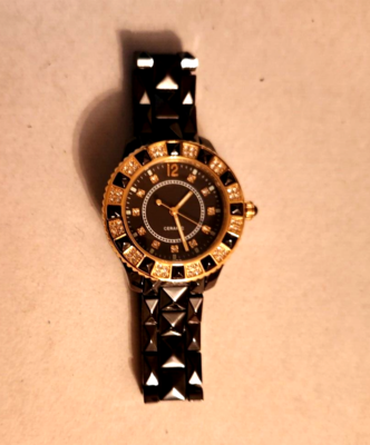 Women Genuine Ceramic Analog Dress Bracelet Watch with Crystal Bezel by Adrienne Adrienne Ceramic Mechanical Woman main image 3