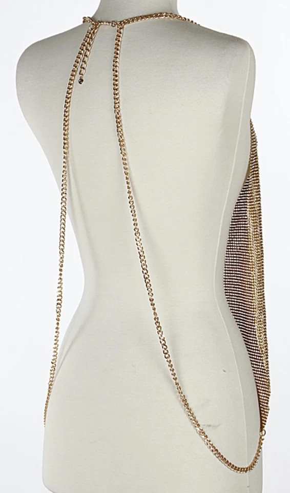 Sexy cadena corporal dorada con pedrería armadura joya encubrimiento PIEZA DE ARTE parte superior rara Foto 2 de 3