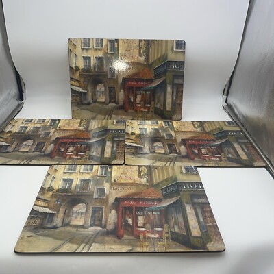 CAFE ROUGE - Gifts of Art - Set of 4 Placemats Cork Backed 11'' x 16''  Tweel**New