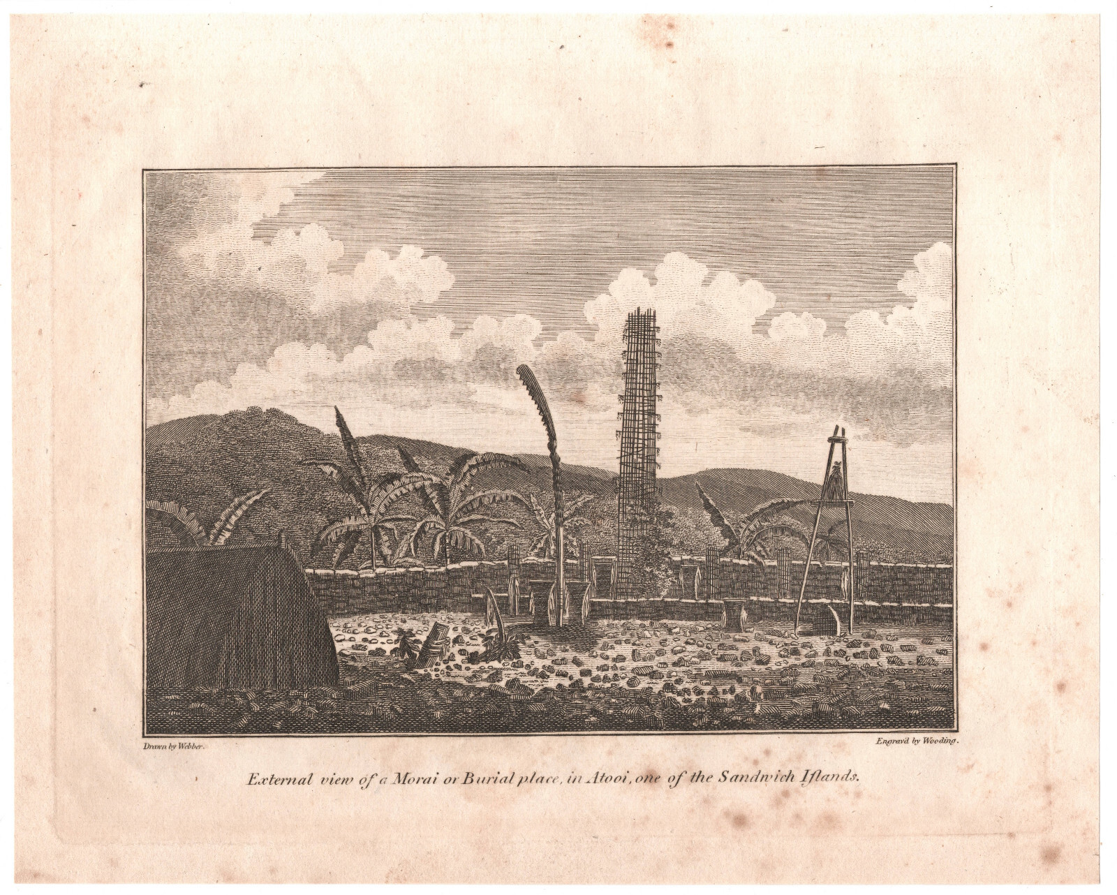 1807 John ber Engraving Heiau Morai on Atooi KAUAI, Sandwich