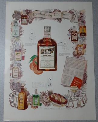 1951 Cointreau Liqueur Vintage Print Ad Cognac Creme de Menthe Anisette Sloe Gin