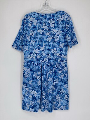 Lands' End Blue Check/floral Half Sleeve A-line Dress Womens Size Medium  Petite | eBay