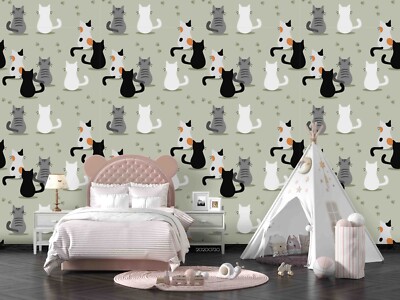 3D Cartoon Cat Paw Print Pattern Self-adhesive Removeable Wallpaper Wall Mural