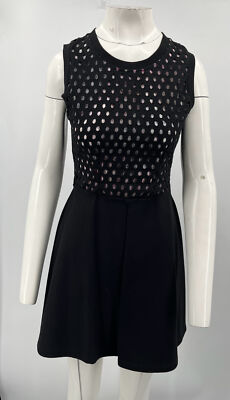 carven knit dresses Carven Black Knit Cut-Out Sleeveless A-Line Dress sz M