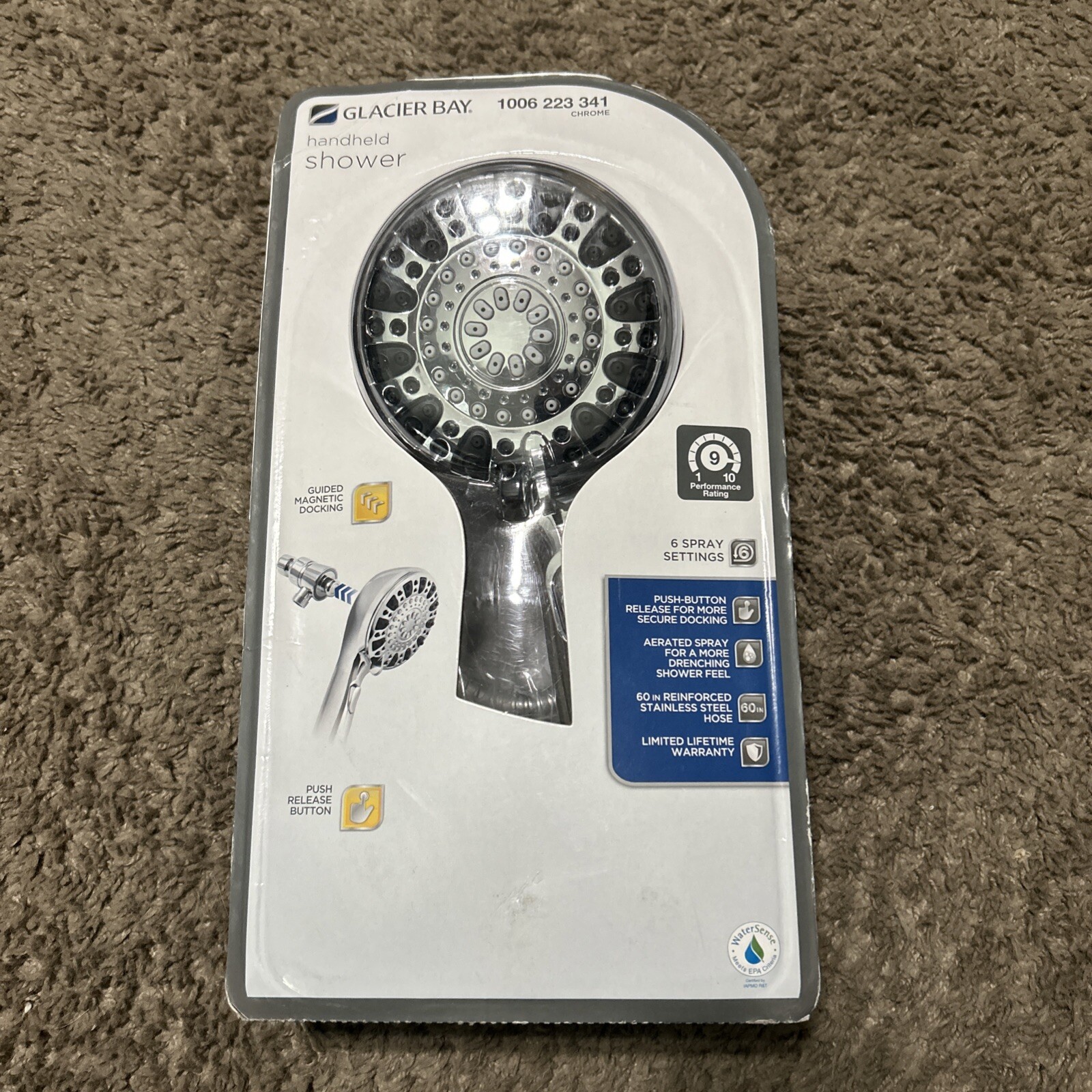 Glacier Bay Wall Mount Push Release 6-Spray Handheld Shower Head Chrome 1.8 GPM
