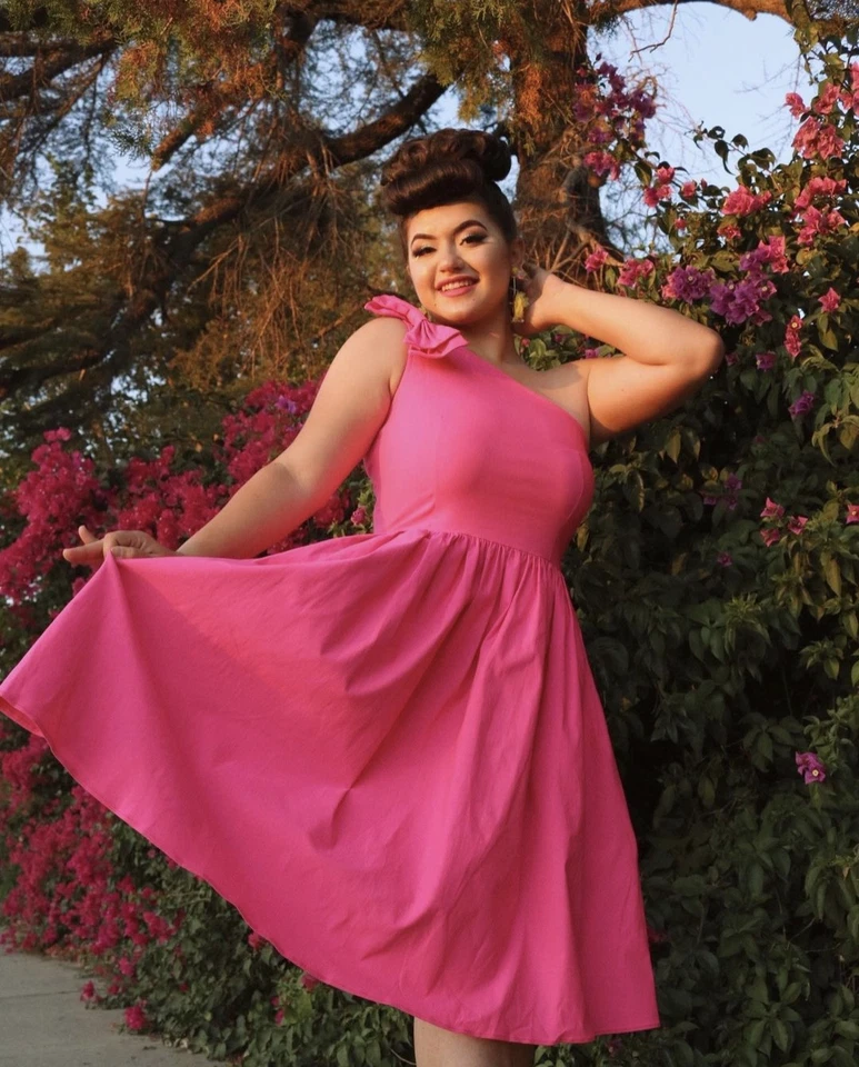 Vestido Bettie Page Pinup Belinda en Rosa Caliente Barie Astético Talla Pequeña Foto 2 de 4