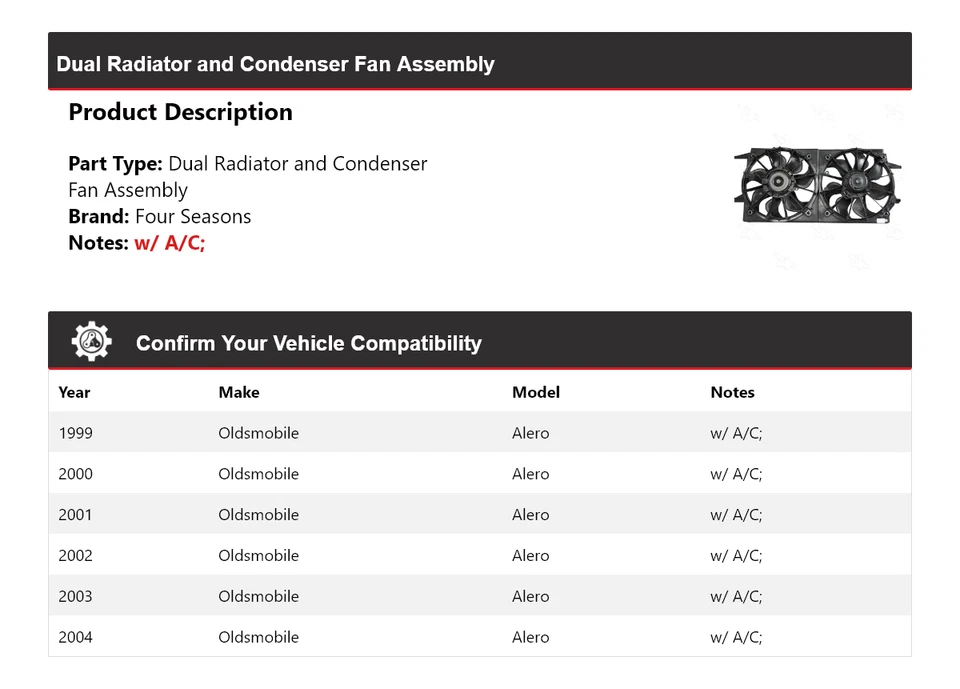 Conjunto de ventilador condensador radiador doble Oldsmobile Alero 1999-2004 4 mares Foto 2 de 4