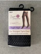 Secret Treasures Womens Black 20 Denier Sheer Thigh High 2 Pairs Size Missy NEW