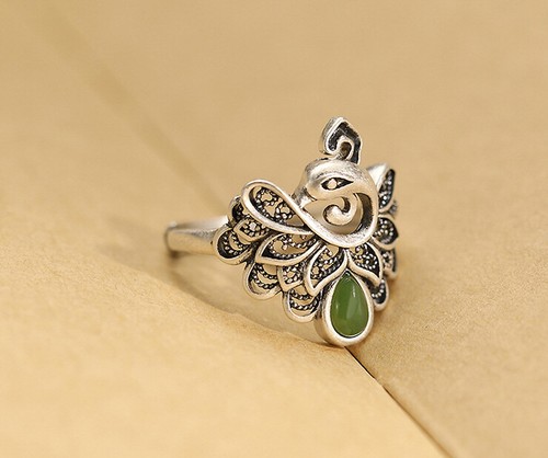 I02 Anello Fenice Creature Mitiche con Verde Giada Argento 925 Tgl 17 - 19 MM - Bild 7 von 8