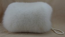 Real Fox Fur Hand muff White Manufactured in the US Handmuff down satin lining