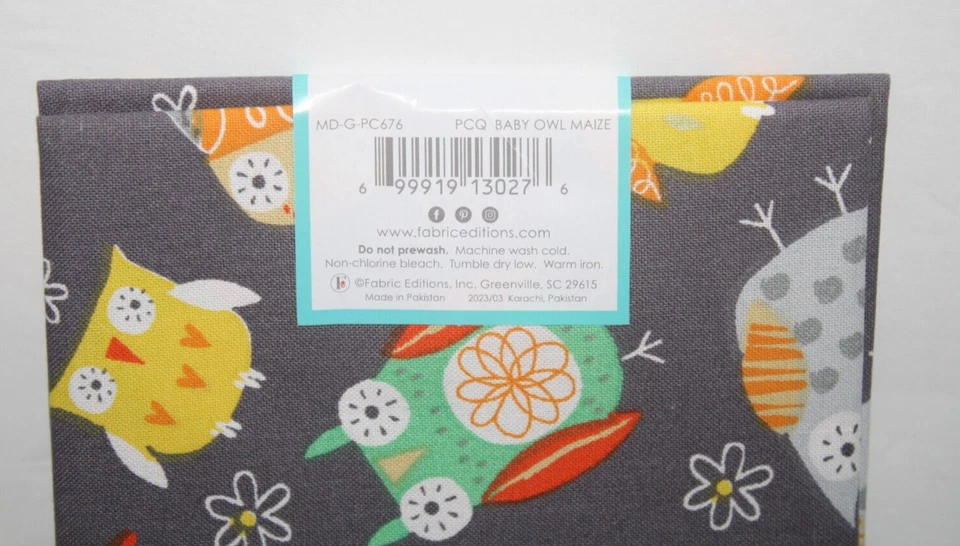Tela de algodón PCQ Baby Owl Maize Create It Fat Quarter material amarillo verde Foto 3 de 4