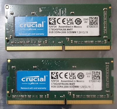 Crucial PC4-21300 PC4 2666 16GB 2x8GB DDR4 1RX8 2666MHz 260pin Laptop Arbeitsspeicher