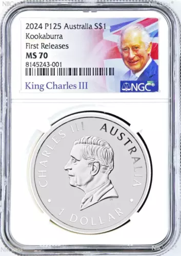 2024 Australia 1oz Silver Kookaburra NGC MS 70 $1 Coin KING CHARLES III EFFIGY U