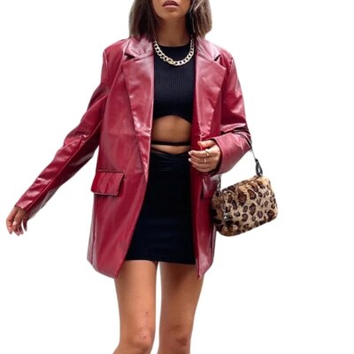 COMINT Womens single breasted red leather jacket blaser VINTAGE M