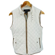 Chocolate Women's White High Neck Lightweight Full Zip Quilted Vest Jacket Large