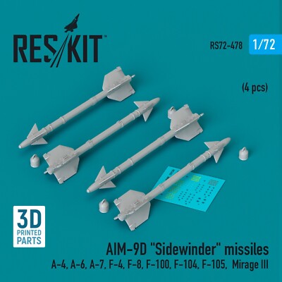 AIM-9D ''Sidewinder'' Raketen (4 Stück) (3D gedruckt) Maßstab 1:72 ResKit RS72-...