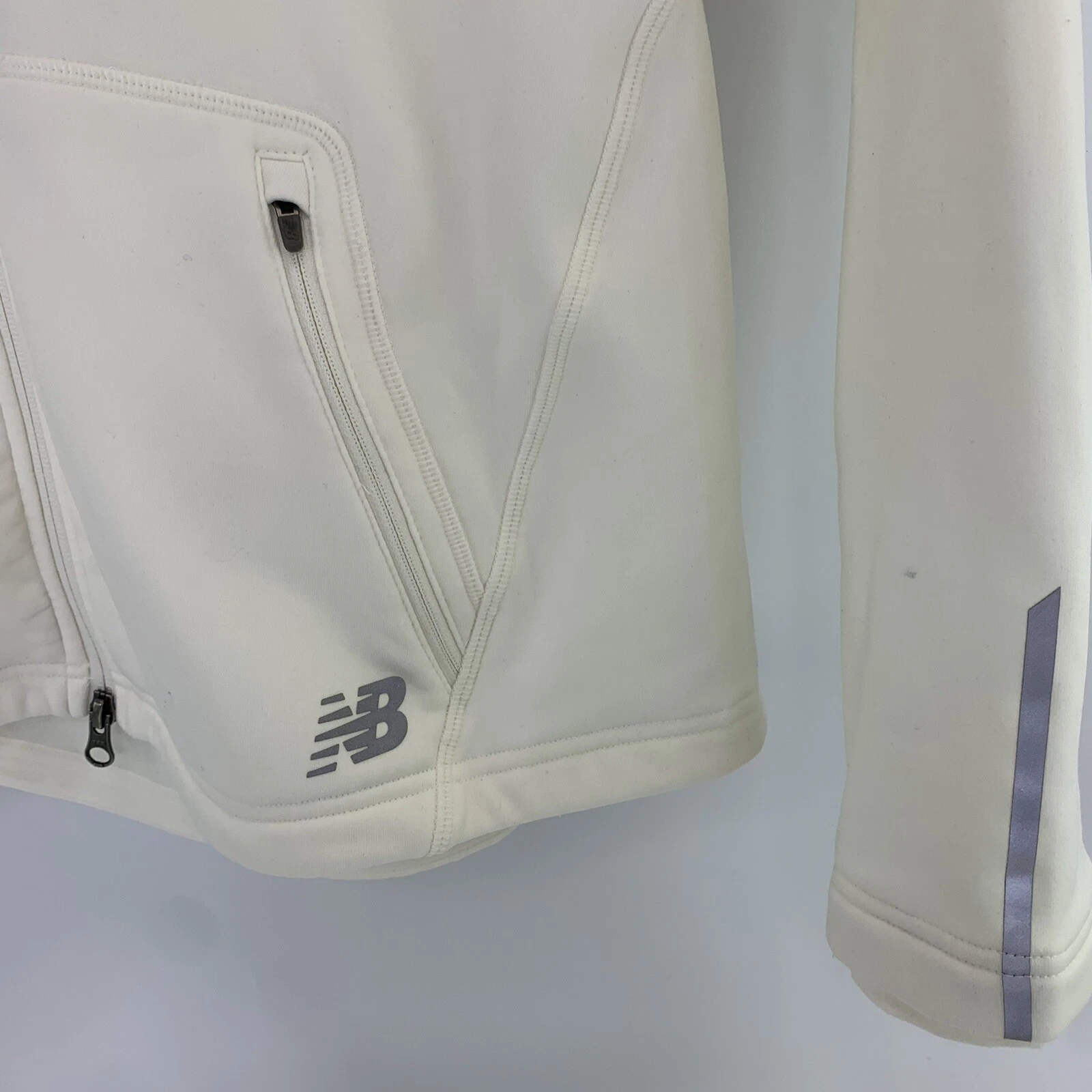 OFF WHITE Felpa con cappuccio New Balance NB Heat Relaxed full zip panna donna taglia large